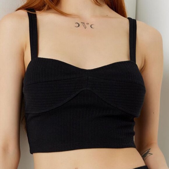 Ardene Cropped Cotton Ribbed Bustier Tank Black – XS - Picture 1 of 5
